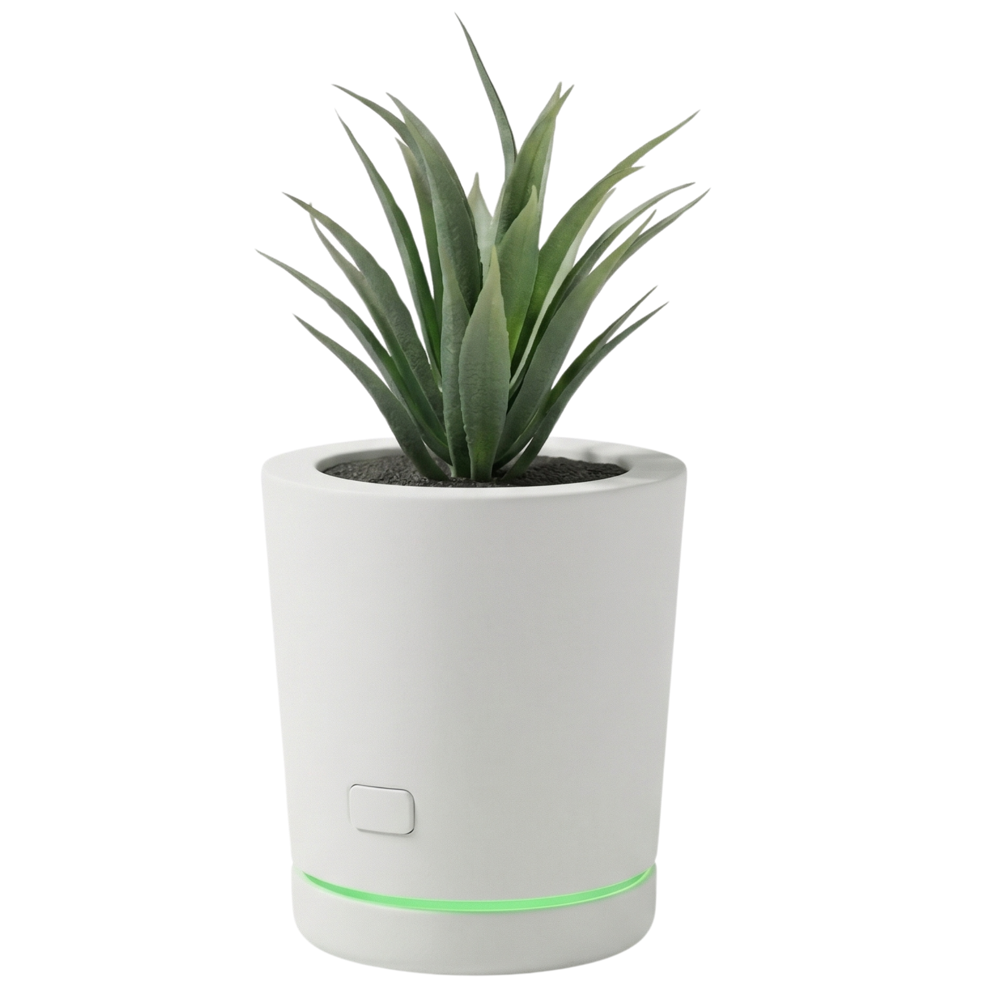 Purify Petal — matte white pot with agave and green LED ring