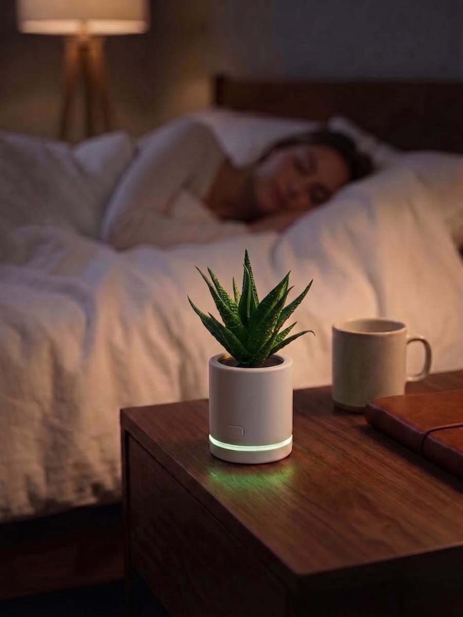 Purify Petal on bedroom nightstand while person sleeps